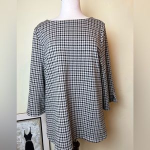 J Jill Tunic Size XL Petite Ponte 3/4 Sleeves Check Gray Black Brown